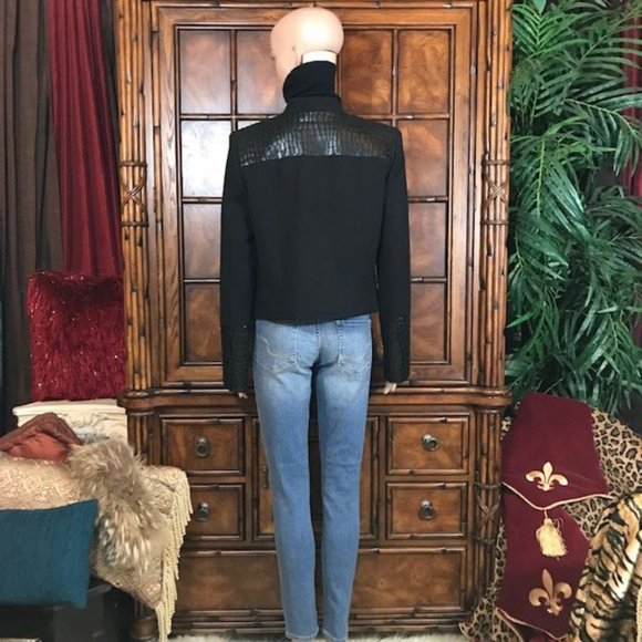 Anne Klein Paris Stroll Croc Embossed Faux Leather Zip Front Jacket - Picture 6 of 15